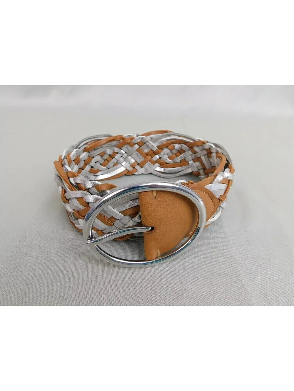 2x INC International Concepts Womens Braided Woven Belt Brown/Silver Size Small